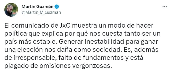 El exministro de Economía se refirió al comunicado de Juntos por el Cambio sobre la deuda externa.