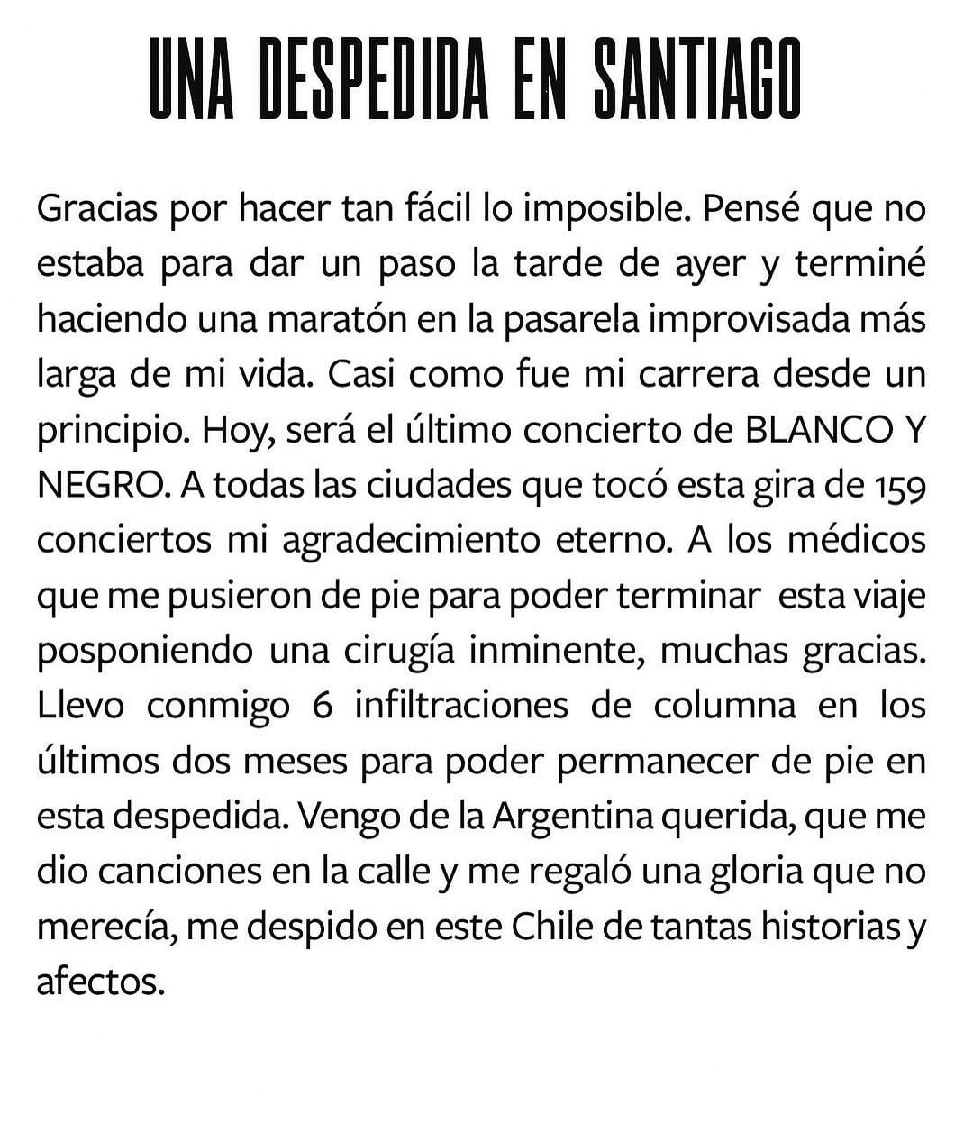 El mensaje de despedida de Ricardo Arjona en Instagram. 