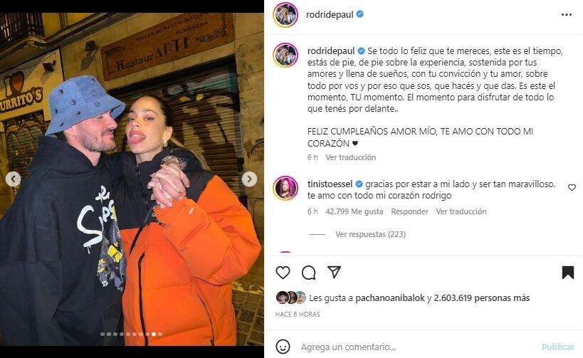 De Paul saludó a Tini en un posteo.