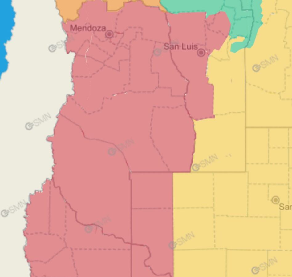 Alerta roja para Mendoza por temperaturas extremas. Gentileza: SMN.