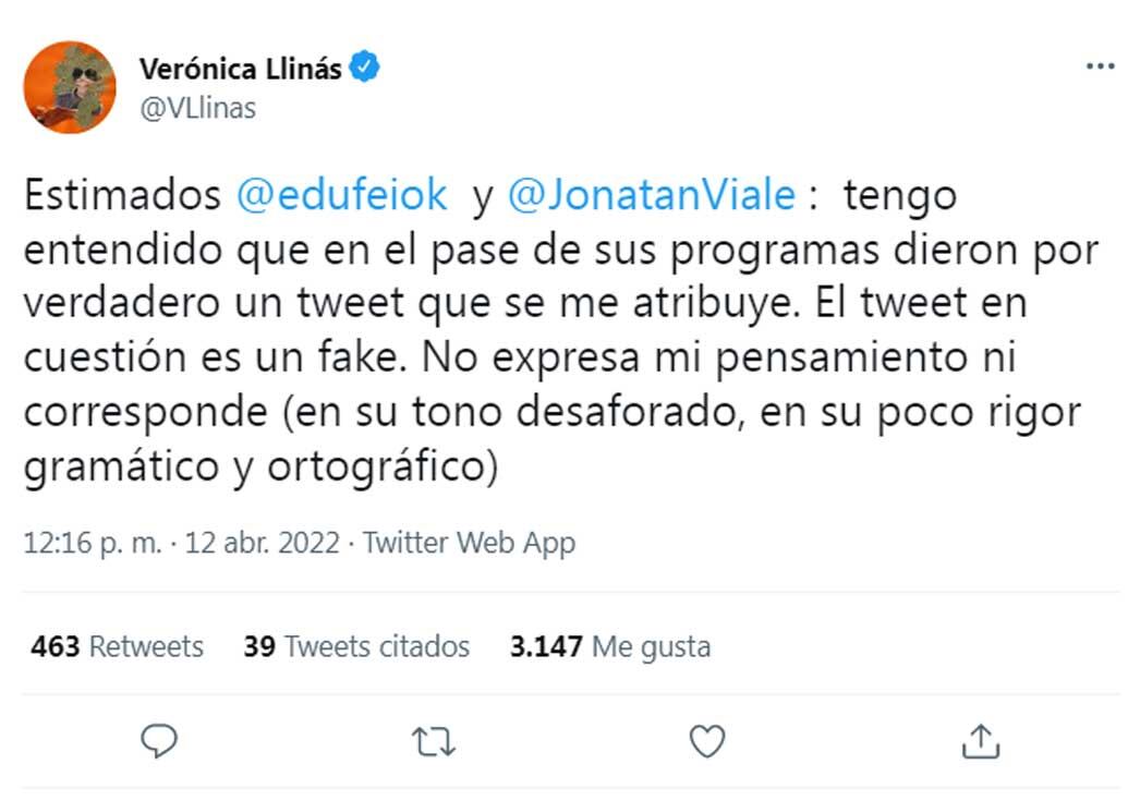 Verónica Llinás cruzó a los periodistas Eduardo Feinmann y Joni Viale