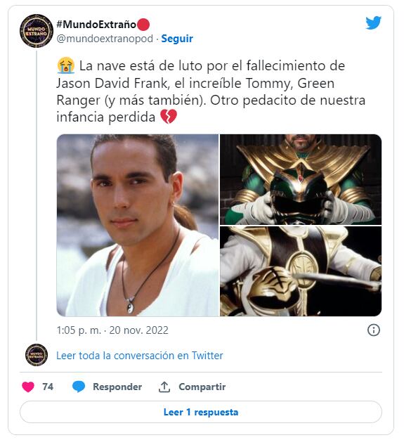 Los fans despiden al histórico Power Ranger. Foto: Twitter/@mundoextranopod