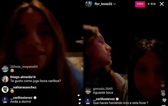 Vivo en Instagram de Florencia Tevez, al que su padre se sumó para mandarla a dormir.