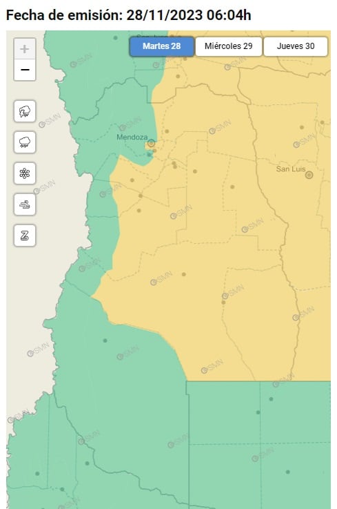 Alerta amarillo por tormentas en Mendoza (SMN)