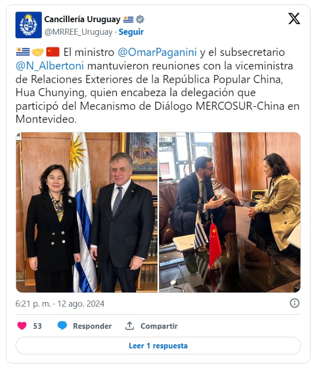 El posteo de Cancillería Uruguay. Captura: X