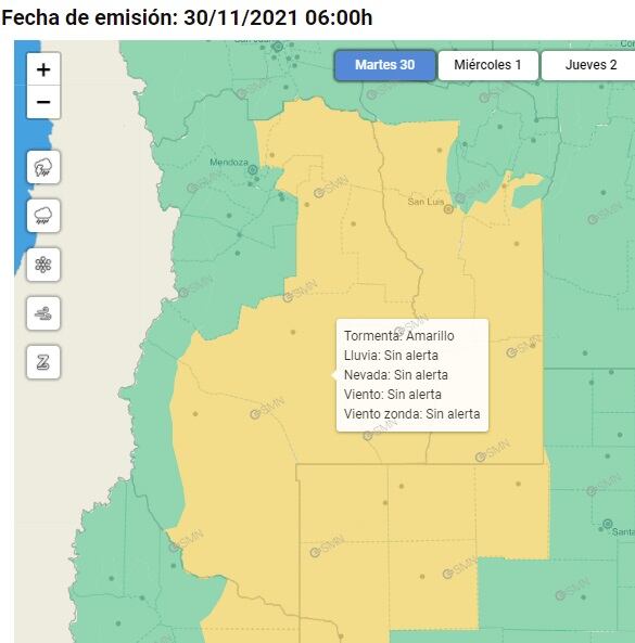 Alerta amarillo de tormentas en Mendoza (SMN) 