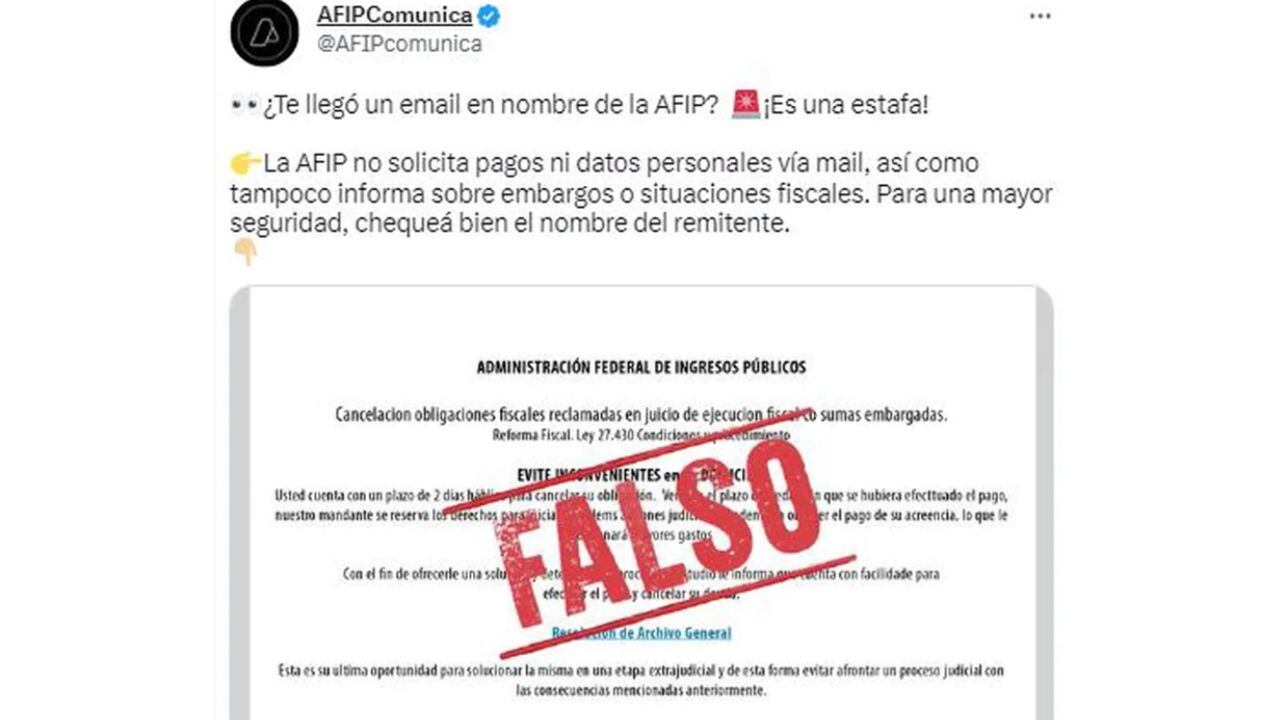 La AFIP advirtió sobre nuevas estafas virtuales que incluyen embargos y pedidos de datos personales.