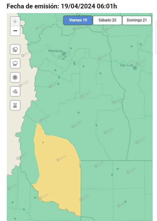 Alerta amarilla por viento Zonda en Malargüe (SMN)