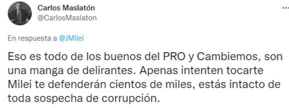 Milei aseguró en las redes que quieren ensuciar su imagen al vincularlo con el narcotráfico.