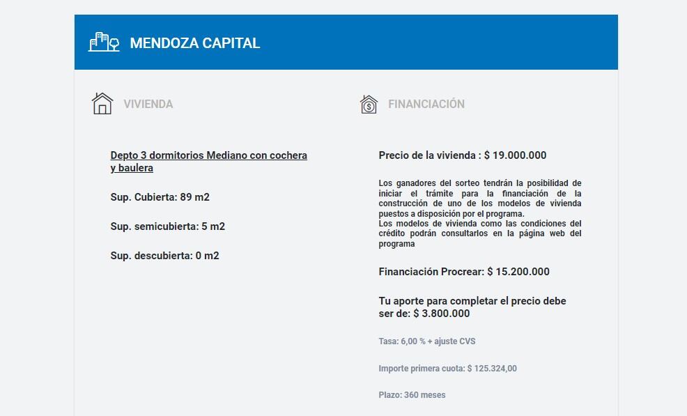 Procrear de la Sexta: Depto 3 dormitorios Mediano con cochera y baulera (89 m2).