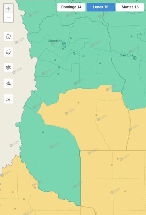 Este lunes rige una alerta amarilla por "lluvia" en el sur provincial.