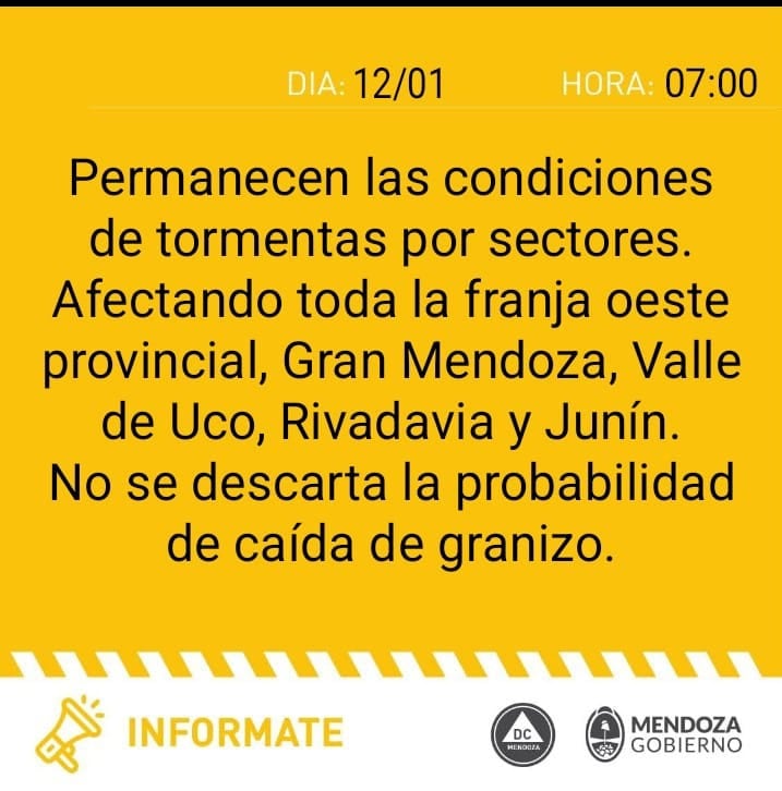 Alerta por tormentas. No se descarta la probabilidad de caída de granizo.