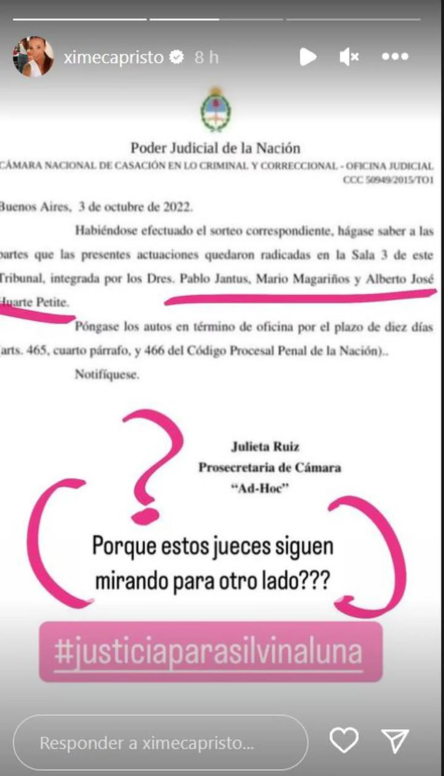 Ximena Capristo despidió a Silvina Luna en redes sociales.