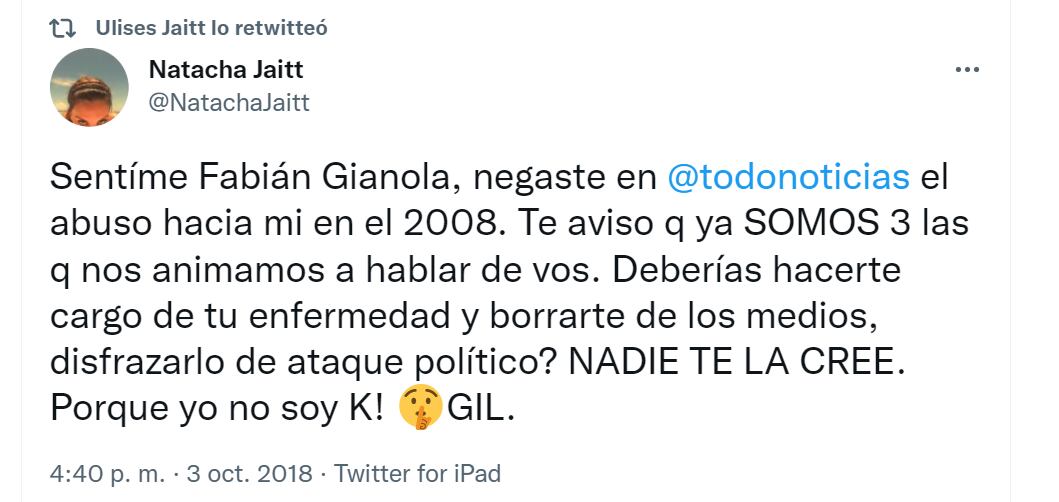 Los tweets de Natacha Jaitt