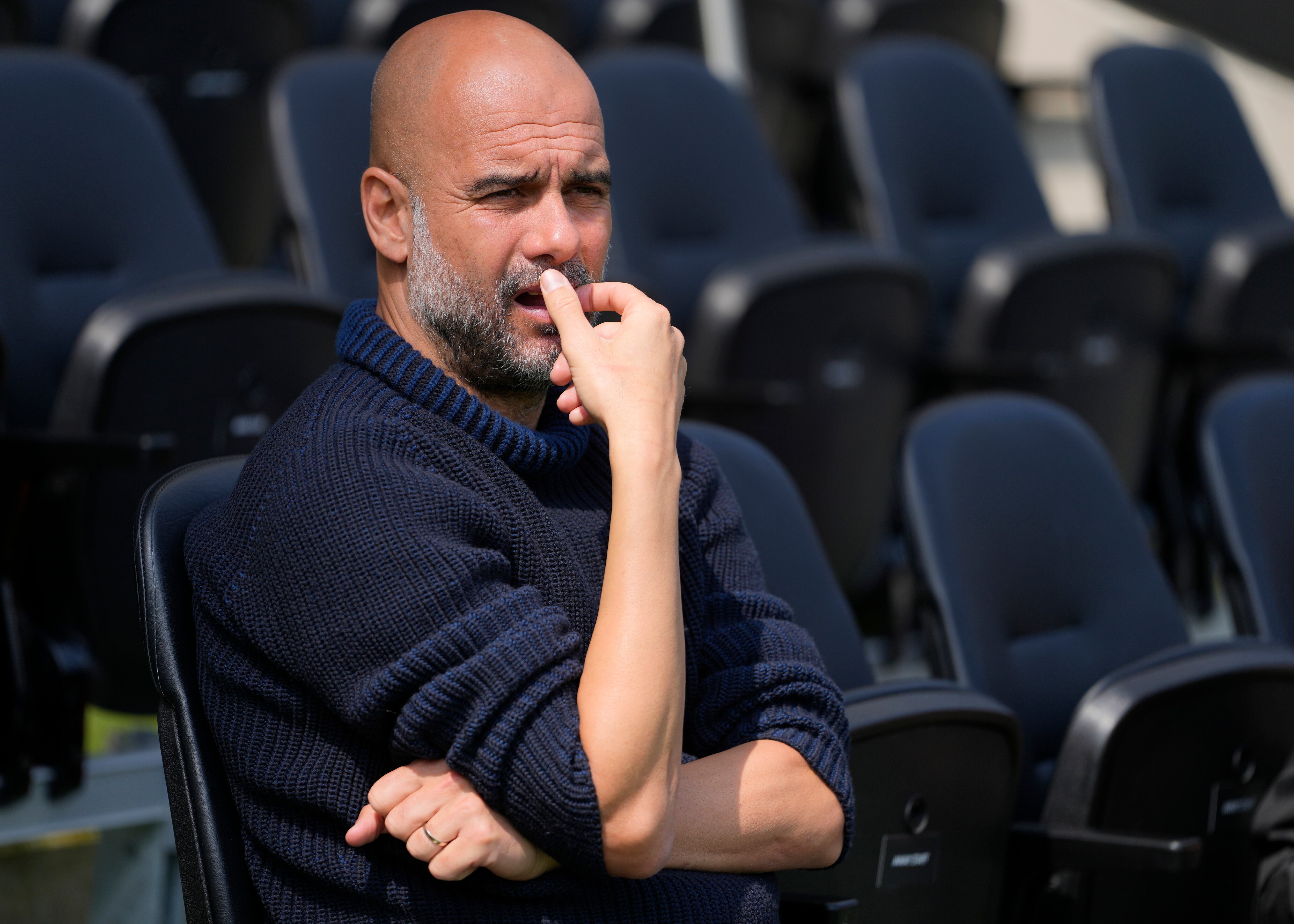 El técnico del Manchester City Pep Guardiola previo al partido contra Fulham en la Liga Premier, el sábado 11 de mayo de 2024. (AP Foto/Kirsty Wigglesworth)