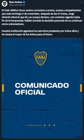 Comunicado e Boca Juniors tras la salida de Almirón