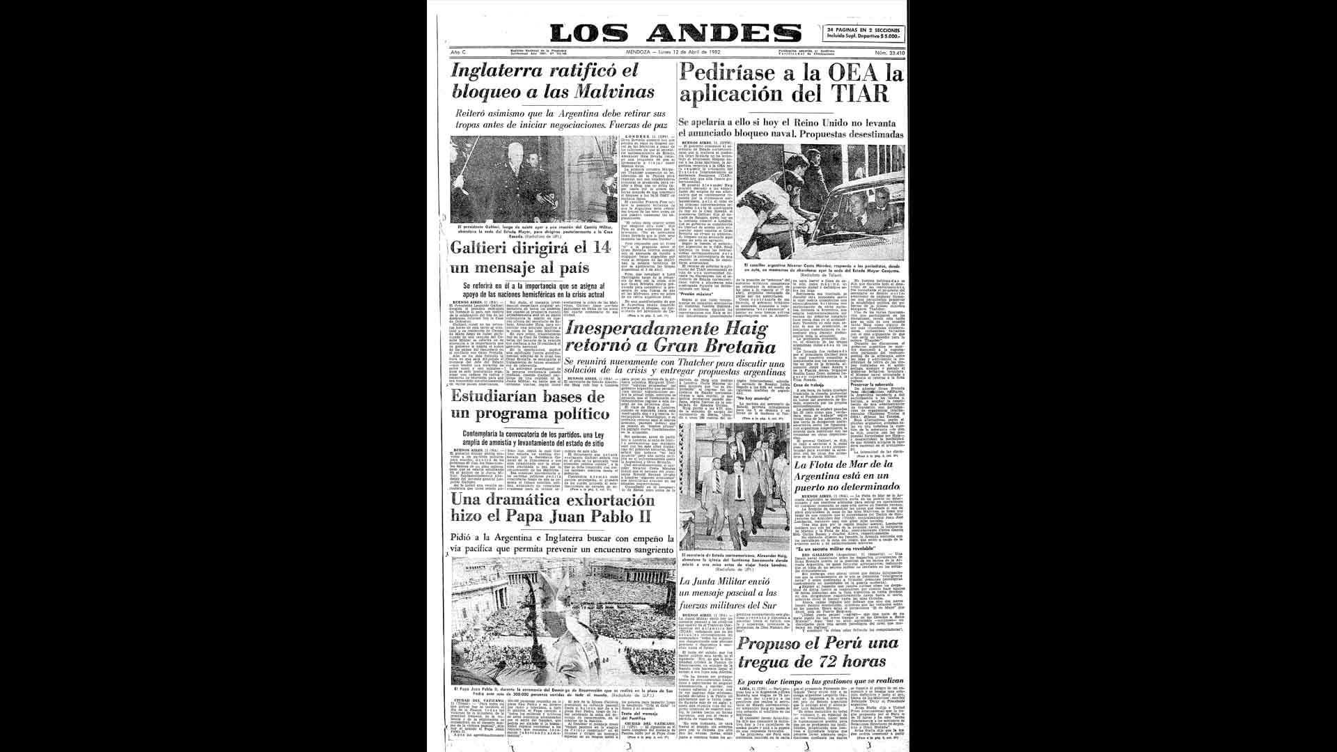 Un recorrido día a día por las portadas del medio más importante de Mendoza, para conocer el pulso diario de la guerra que enluteció a todo el país.