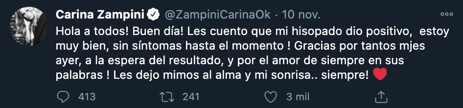 El anuncio de su contagio.