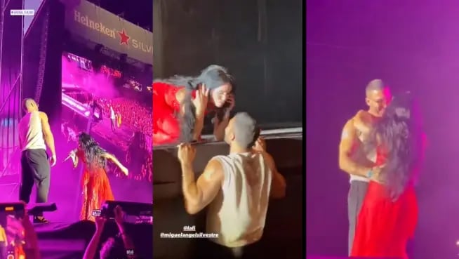 Lali Espósito y Miguel Ángel Silvestre en un show.