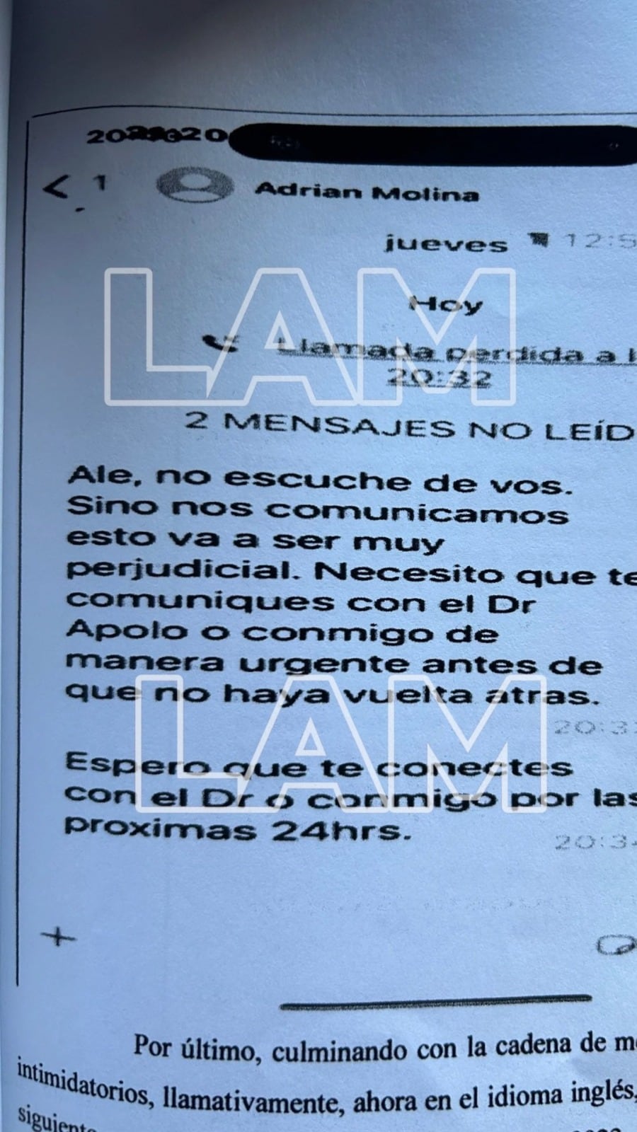 Marley presentó chats ante la Justicia como pruebas. Captura de X.