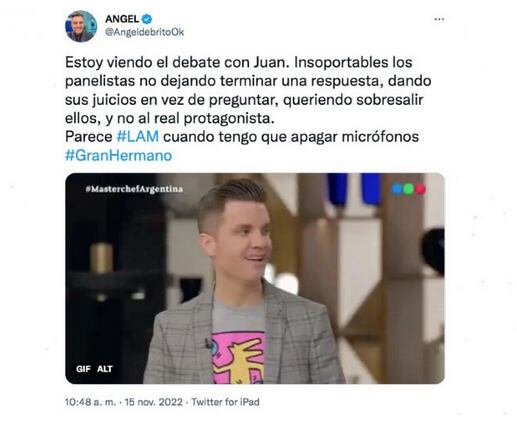 El tuit de Ángel de Brito sobre El Debate de Gran Hermano.