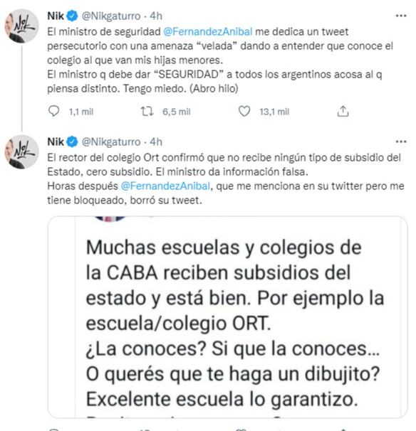 Nik, el dibujante de Gaturro, denunció amenazas por parte del ministro de Seguridad de la Nación.