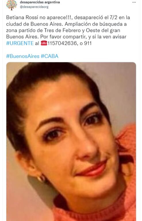 La mujer fue vista por última vez hace una semana, luego de discutir con su pareja.