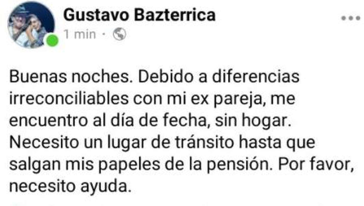 Gustavo Bazterrica estaba en situación de calle y un joven le dio techo, comida y remedios.