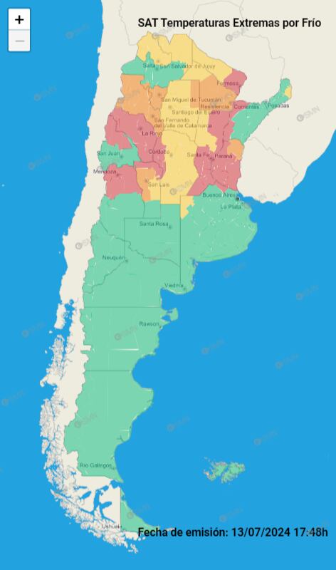 El Servicio Meteorológico Nacional emitió alertas tempranas por frío.