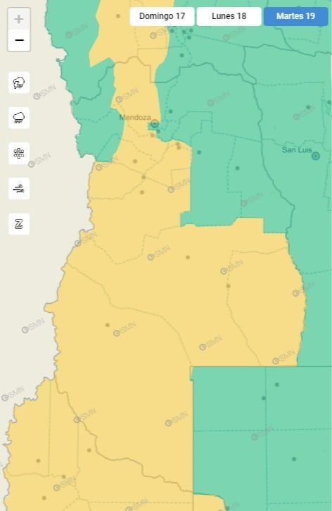 Alerta amarilla por viento zonda en gran parte del territorio mendocino.