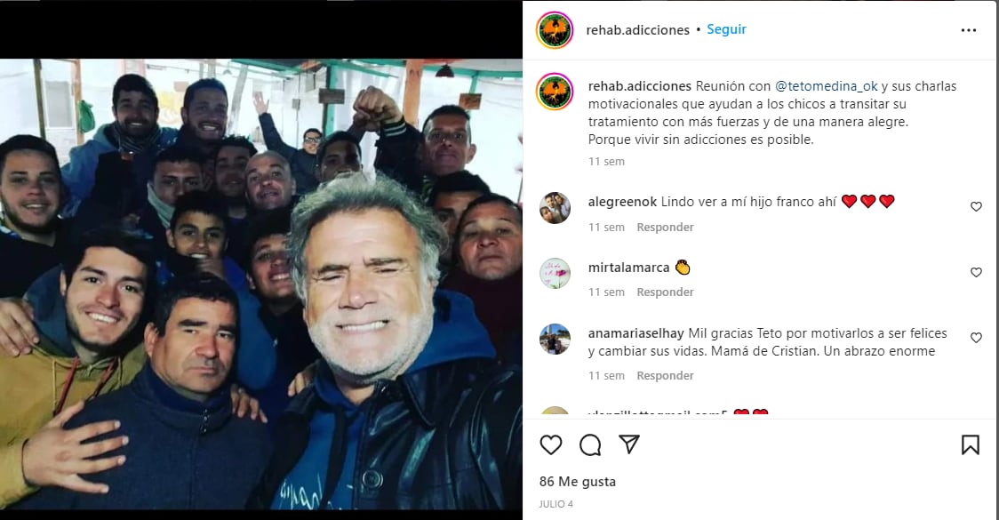 Videos: así promocionaba el “Teto” Medina a la comunidad investigada por explotación de gente con adicciones. Foto: Instagram @rehab.adicciones