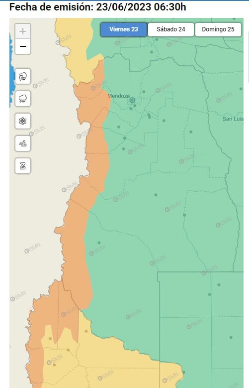 Alerta naranja por nevadas, lluvias y vientos fuertes en Mendoza (SMN)