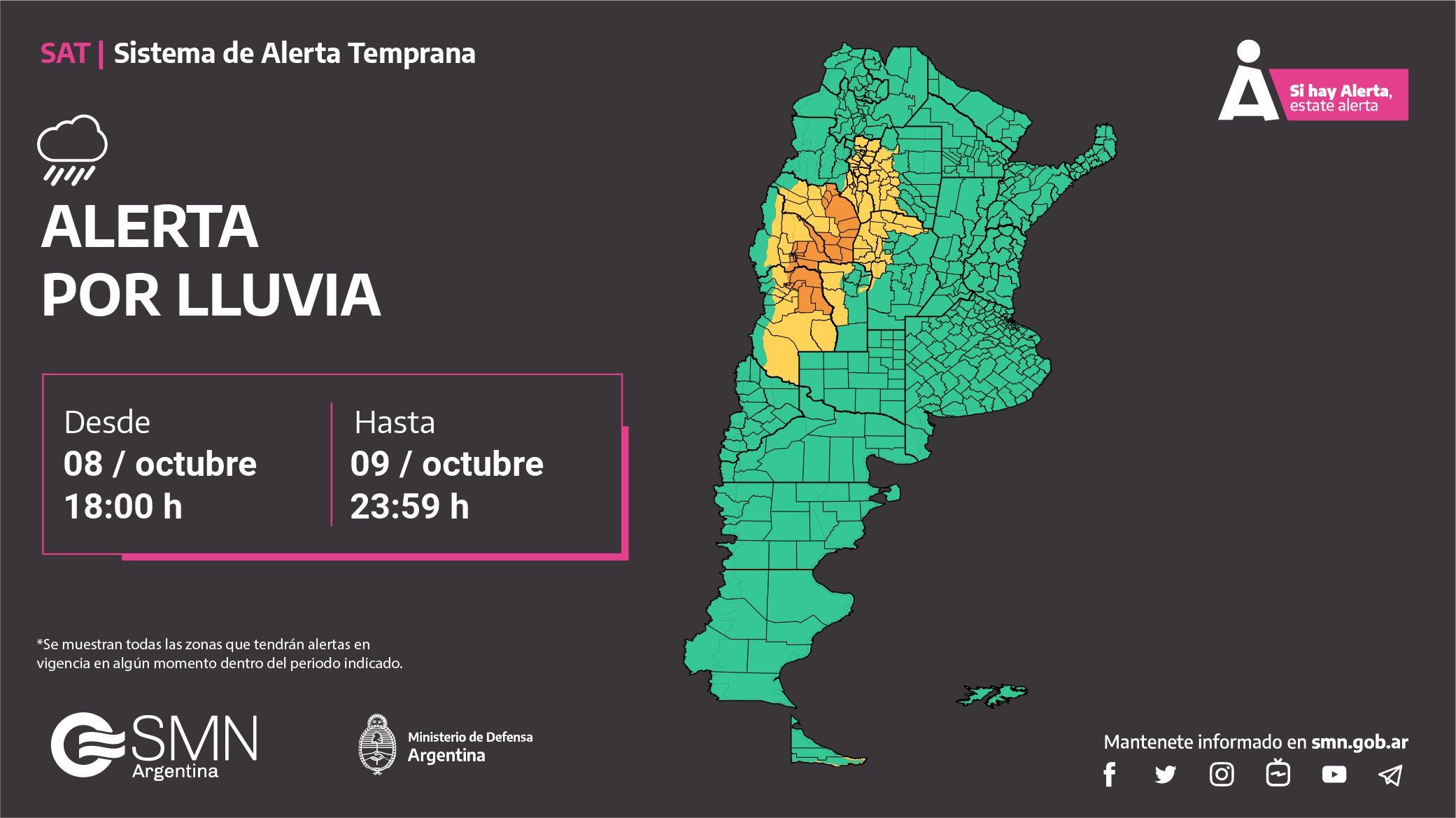 Lluvia en Mendoza. Captura: X / @SMN_Alertas