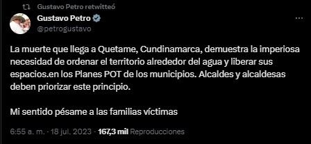 Gustavo Petro vía Twitter. Foto: Captura.