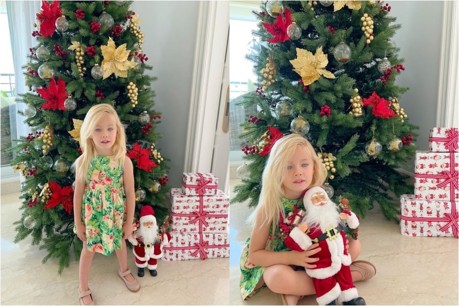 Luciana Salazar mostró a su hija Matilda junto al arbolito de Navidad.