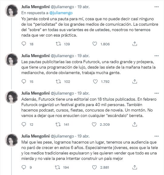 Julia Mengolini en Twitter.