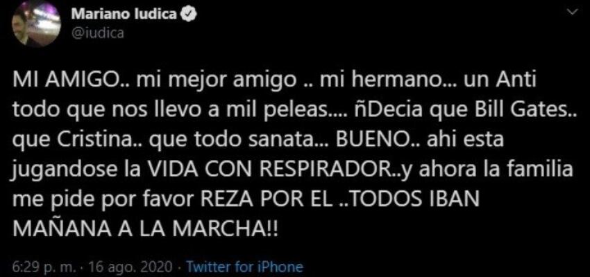 Mariano Iúdica mencionó la historia de su amigo en estado delicado.