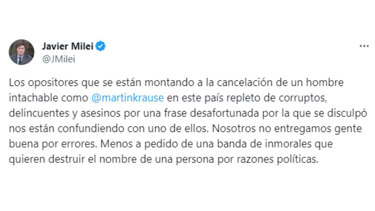 Milei respaldó a Krause tras sus repudiables dichos sobre el Holocausto.