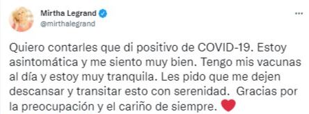 La Chiqui confirmó en las redes que dio positivo a Covid-19.