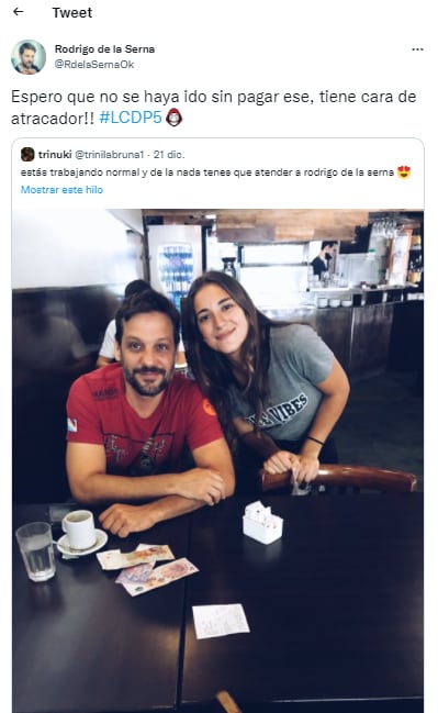 Rodrigo de la Serna replicó la imagen y dio un mensaje relacionado con su rol en La casa de papel.