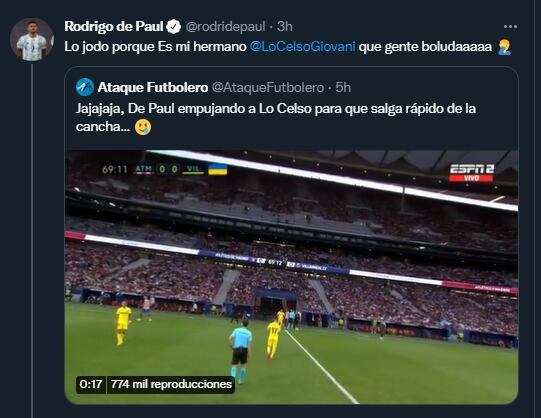 El descargo de De Paul por Twitter