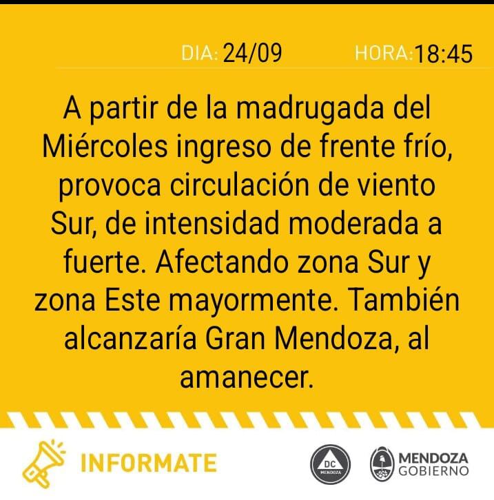 Defensa Civil alertó por un ingreso de frente frío durante la madrugada del miércoles.