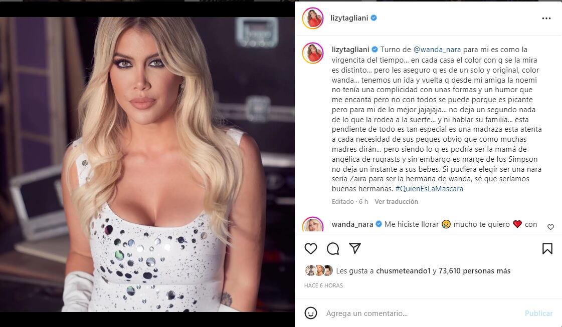 Lizy Tagliani sorprendió a Wanda Nara con un empalagoso posteo.