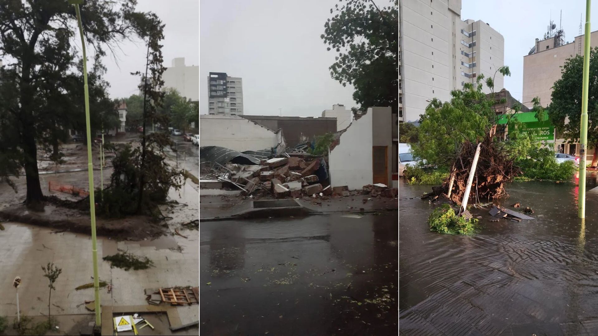 Fuerte temporal en Bahía Blanca dejó destrozos en la ciudad y varias personas heridas.