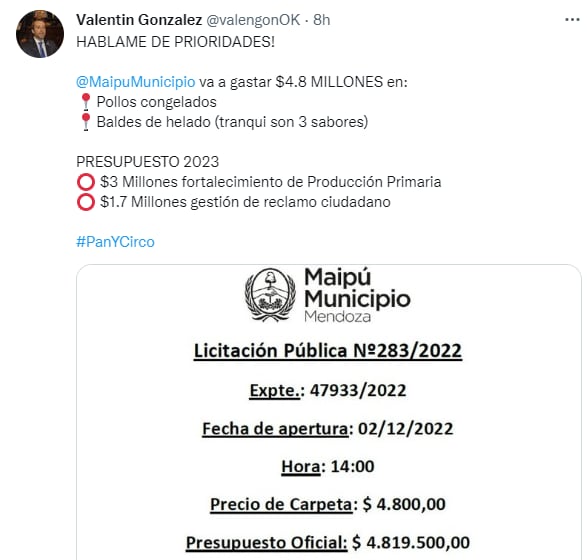 El senador Valentín González (Pro) criticó el llamado a licitación que hizo Maipú.