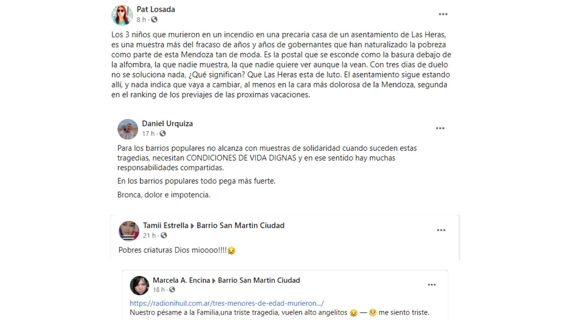 Dolor e impotencia en las redes sociales por el incendio en Las Heras.