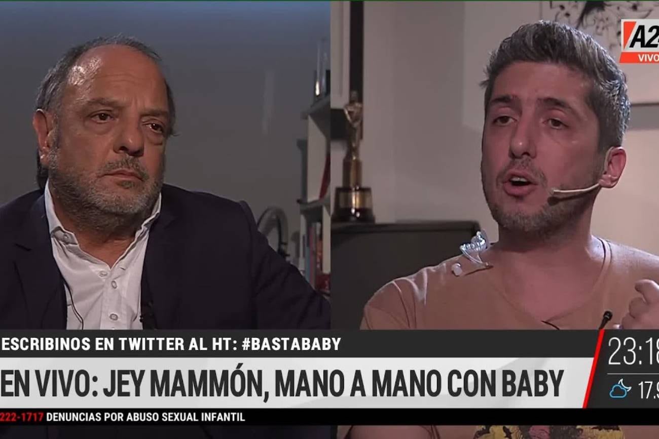 Baby Etchecopar y Jey Mammon, tal como dice el sobreimpreso: mano a mano. (Captura)