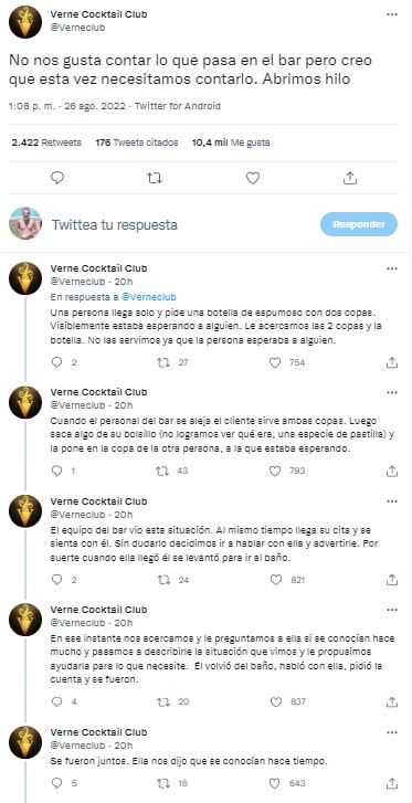 “No nos gusta contar lo que pasa en el bar pero creo que esta vez necesitamos contarlo”, comenzó el tuit para desandar la historia peligrosa con suerte.