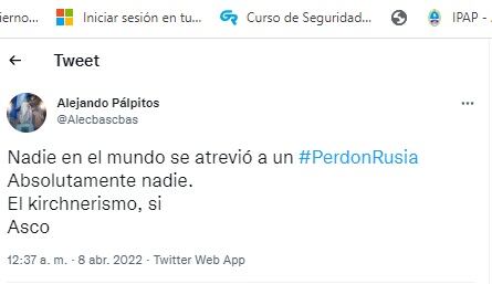 "Perdón Rusia" es tendencia en Twitter, comentarios en contra de esta tendencia.