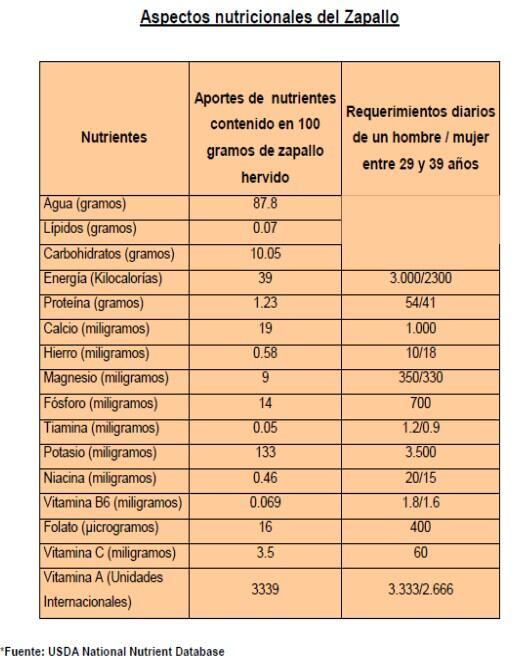 Valores nutricionales del zapallo